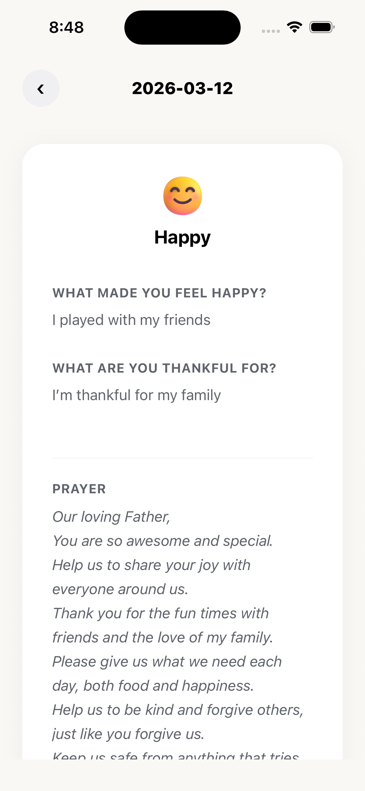 Praymoji reflection history with a personalized prayer